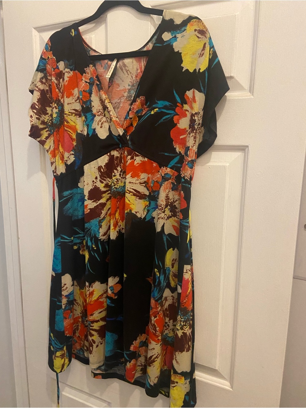 Espresso 1X Black Floral Mini Dress with Multicolor Blooms